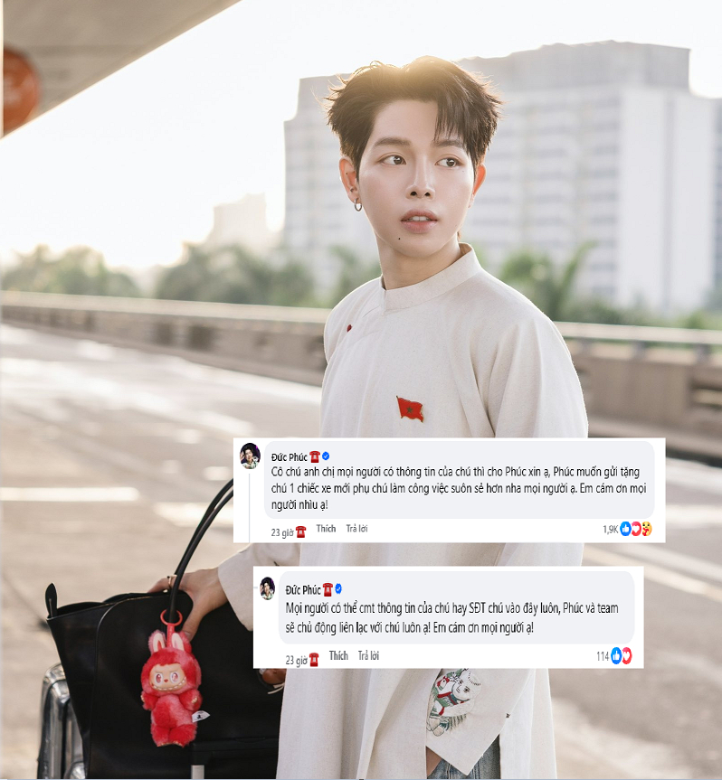 Đức Phúc để lại bình luận bày tỏ mong muốn liên hệ với chú xe ôm để giúp đỡ.