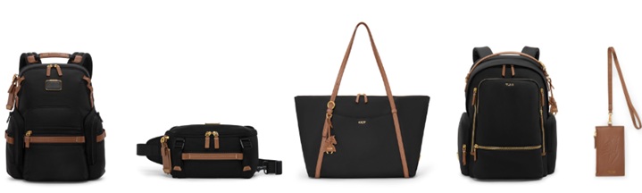 Từ trái sang phải: Balo Alpha Bravo Navigation Backpack, Túi đeo chéo Alpha Bravo Platoon Sling, Túi xách Voyageur Q Tote, Balo Voyageur Celina Backpack, Dây đeo thẻ Belden ID Card Lanyard