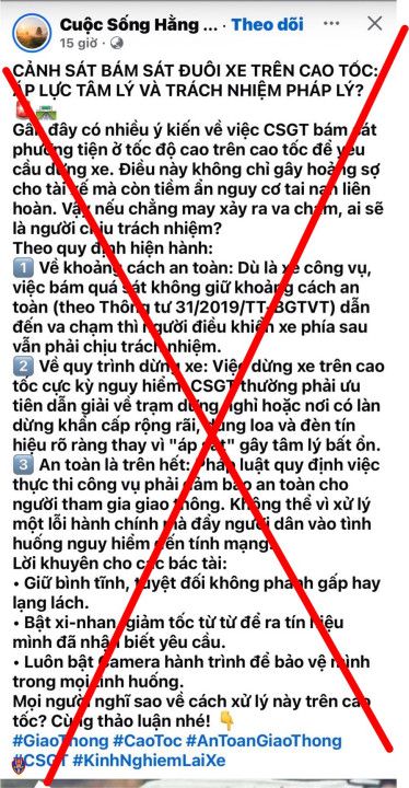   Cục CSGT cảnh báo “Fake news” về dừng phương tiện để kiểm soát trên cao tốc.  