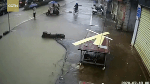 Cô gái đi xe đạp bị hố sâu 'nuốt chửng' giữa phố ở Trung Quốc