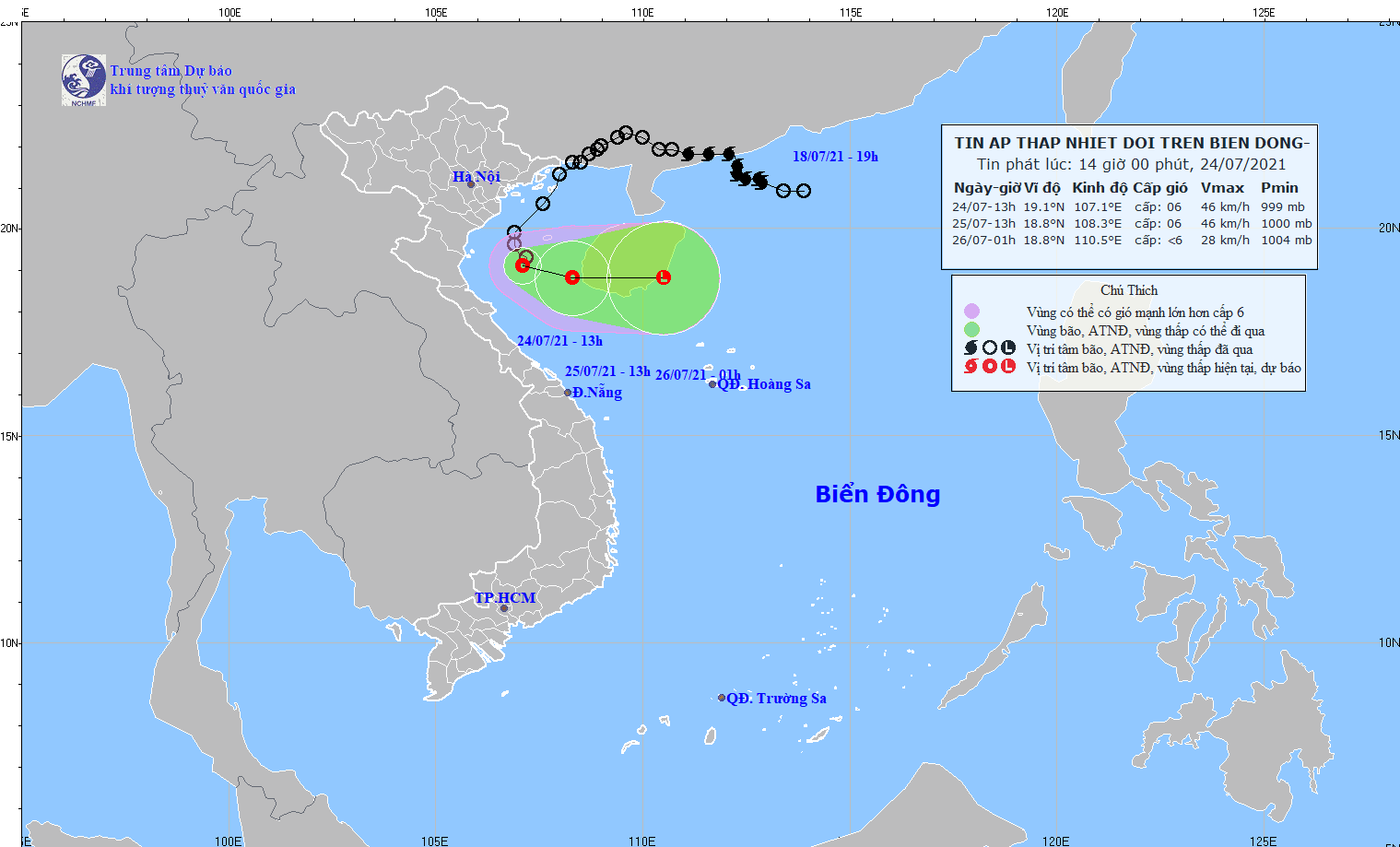 Tâm áp thấp nhiệt đới cách bờ biển Thanh Hoá 130km về phía Đông
