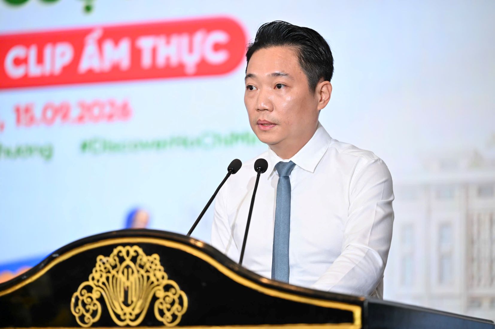 Ông Lê Trương Hiền Hòa, Phó giám đốc Sở Du lịch TP.HCM, Trưởng ban giám khảo cuộc thi phát biểu tại buổi công bố
