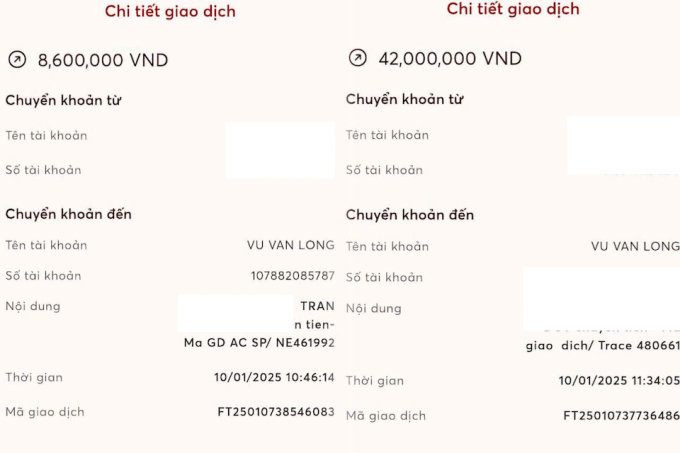 Tất cả tiền khám chữa bệnh của các nạn nhân đều chuyển qua tài khoản cá nhân có tên VU VAN LONG.