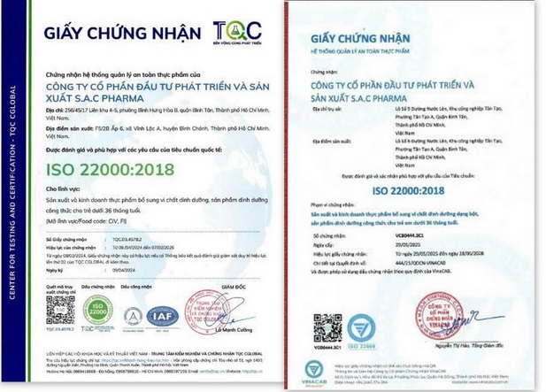 Giấy chứng nhận mới cấp và cũ của S.A.C Pharma. 