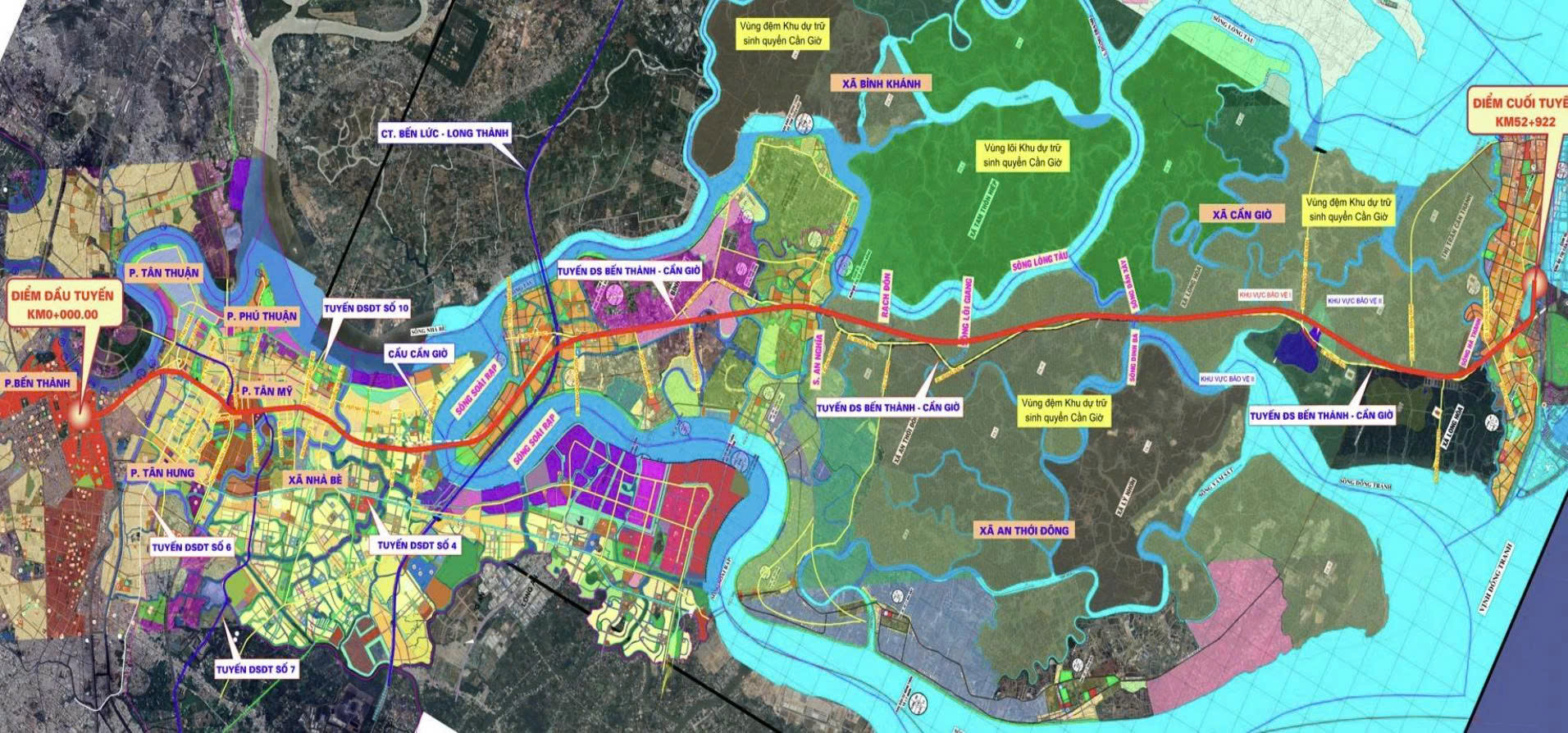 Hướng tuyến của dự án Metro Bến Thành – Cần Giờ.