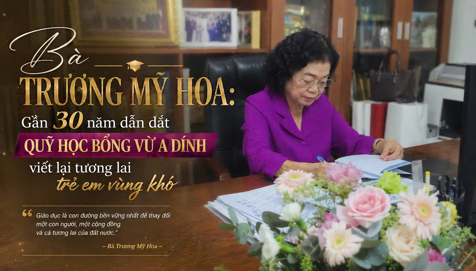 Ở tuổi ngoài 80 bà Trương Mỹ Hoa vẫn miệt mài chăm lo cho đời sống của trẻ em vùng sâu vùng xa, hải đảo.