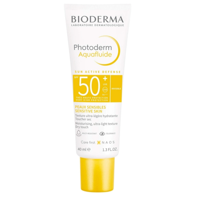 Kem chống nắng giảm bóng nhờn cho mọi loại da Bioderma Photoderm Aquafluide SPF 50+ bảo vệ da khỏi tác hại của tia UVA/UVB với chỉ số chống nắng cao