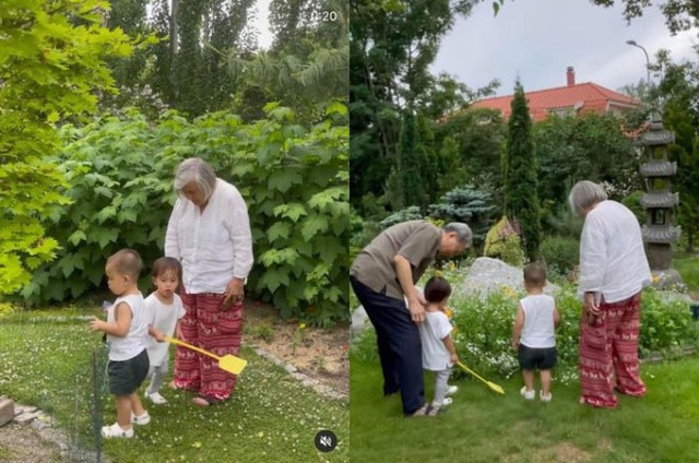 Những khoảnh khắc của cặp song sinh khi được bố mẹ đưa sang Thụy Điển thăm ông bà nội