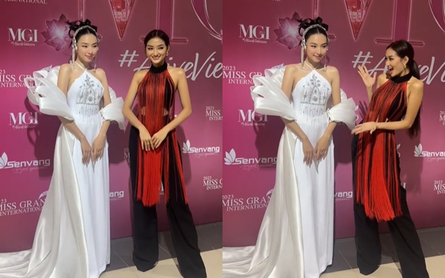Á hậu 5 Miss Grand International 2023 - Pich Votey Saravody đọ sắc bên Thùy Tiên. Cô được khen có hành động đáng yêu với nàng Hậu người Việt.
