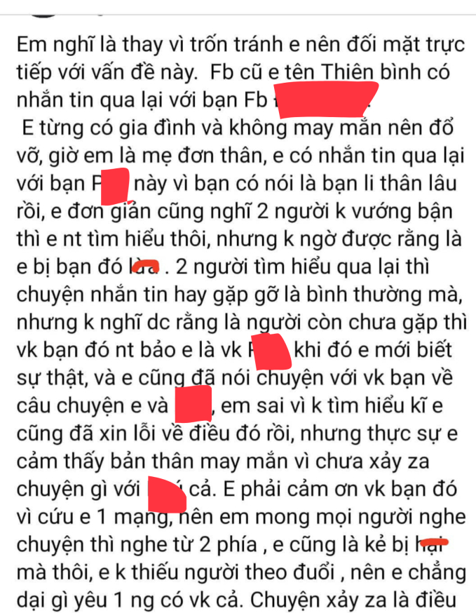 Cô gái được cho là tiểu tam phân trần