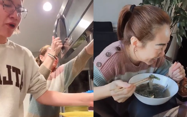 Trang Trần livestream trong lúc nấu ăn cùng với mẹ chồng