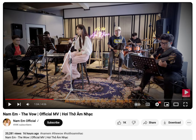 MV của Nam Em đạt hơn 20 ngàn lượt xem sau khi phát hành 16 tiếng