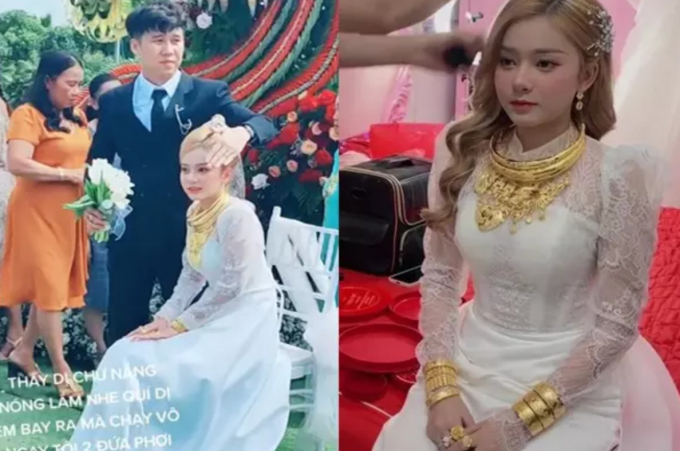 Hình ảnh Út Nhị đeo vàng nặng trĩu trong đám cưới từng gây xôn xao mạng xã hội