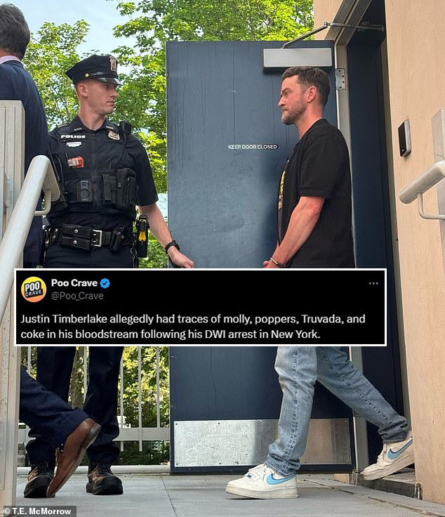 Một tài khoản trên mạng xã hội X đưa tin, Justin Timberlake bị phát hiện sử dụng 3 chất cấm cùng 1 loại thuốc kháng HIV sau khi phải vào sở cảnh sát vì say rượu lái xe