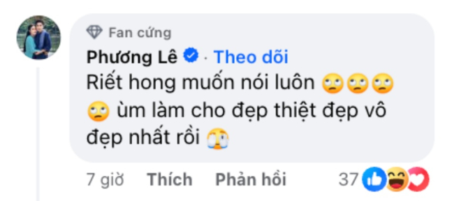 Phương Lê để lại bình luận trên đoạn clip của Vũ Luân