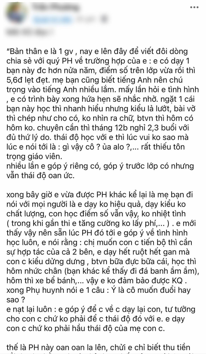 Giáo viên đăng bài tố phụ huynh bênh con mù quáng, nhiều người đọc xong cảm thán: Cô đang để 