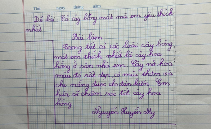 Đang làm văn tả cây hoa hồng thì giữa chừng phát hiện bị lạc đề, học sinh tiểu học có màn 