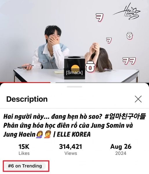 Video phỏng vấn của Jung Hae In và Jung So Min đạt top 6 trending Youtube Hàn Quốc (Ảnh: Fanpage Nhà Tôi 3 Đời Xem Phim Hàn).