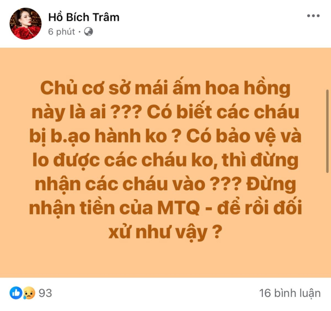 Hồ Bích Trâm bày tỏ thái độ bức xúc, mong pháp luật xử lý mạnh tay