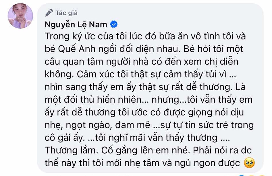 Lệ Nam tiết lộ về tính cách ngoài đời của Quế Anh