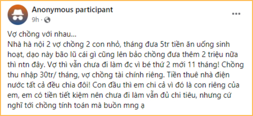 Nhà 2 vợ chồng, 2 con nhỏ mà chồng chỉ đưa 5 triệu lo tiền ăn uống…