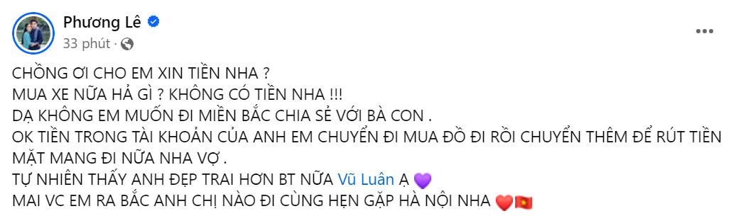 Phương Lê xin tiền Vũ Luân nhưng lại nhận câu trả lời đầy bất ngờ từ chồng