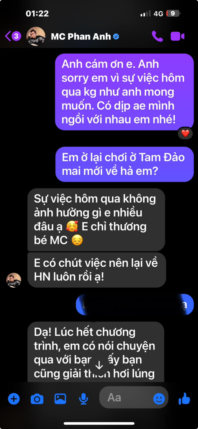 Dòng tin nhắn Duy Mạnh xin lỗi MC Phan Anh được chia sẻ công khai