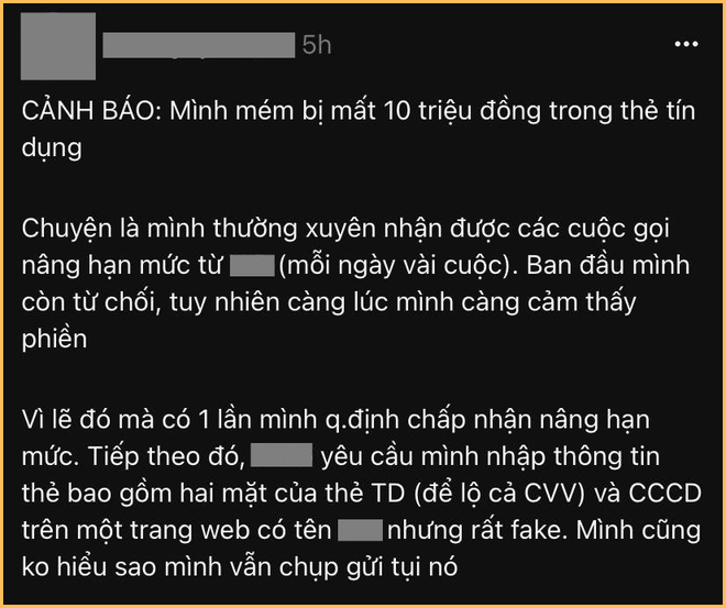                             Một trường hợp suýt bị lừa mất gần 10 triệu vì chiêu trò giả danh nhân viên ngân hàng, gửi tin nhắn hướng dẫn thao tác nâng hạn mức thẻ tín dụng                