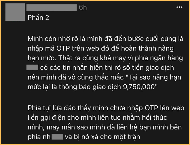               Một trường hợp suýt bị lừa mất gần 10 triệu vì chiêu trò giả danh nhân viên ngân hàng, gửi tin nhắn hướng dẫn thao tác nâng hạn mức thẻ tín dụng        