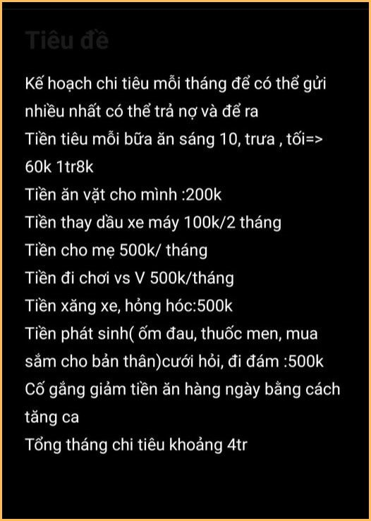 Các khoản chi cơ bản, cố định của cậu bạn trong 1 tháng