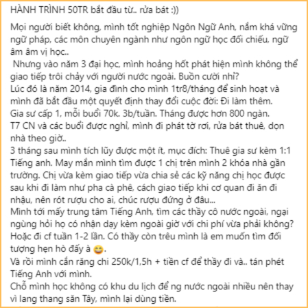 Cô cho biết hành trình kiếm 50 triệu/tháng bắt đầu từ việc đi rửa bát thuê