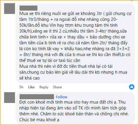 Còn về chuyện mua nhà, có người bảo “mua cũng được”, có người lại khuyên nên dồn sức lực, tài chính chăm lo sức khỏe cho con và cả gia đình thì hơn