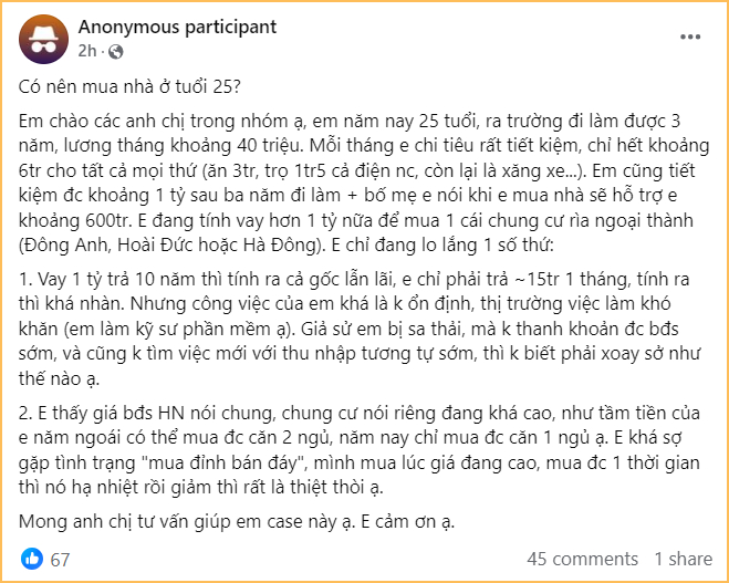 Nguyên văn chia sẻ của chàng trai 25 tuổi