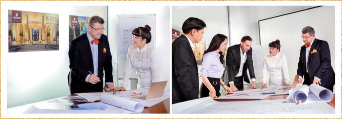 CEO Lưu Thị Thanh Mẫu đang trao đổi các mẫu thiết kế với đối tác