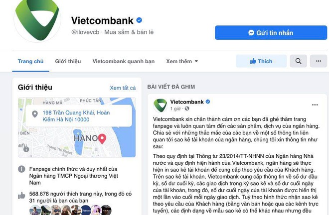 Trên trang fanpage, ngân hàng Vietombank đã đăng tải bài viết giải đáp một số thắc mắc liên quan đến sao kê tài khoản ngân hàng. 