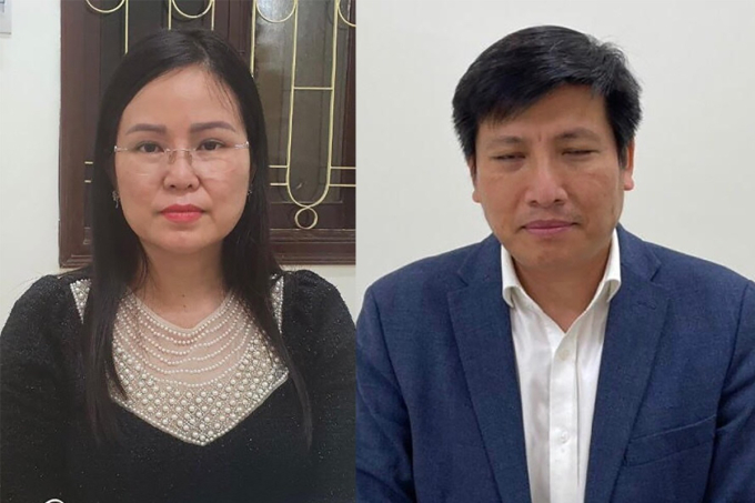 Bị can Nguyễn Thị Hương Lan (trái) và Đỗ Hoàng Tùng tại cơ quan điều tra. Ảnh: Bộ Công an