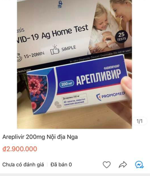 Thuốc Areplivir thành phần là Favipiravir được rao bán trên mạng xã hội. Ảnh:suckhoedoisong.vn
