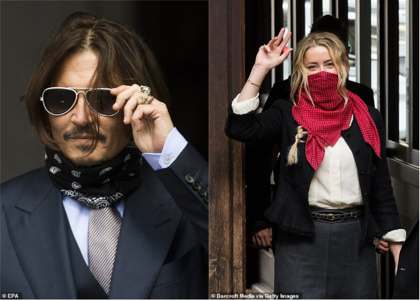 Johnny Depp và Amber Heard tại Tòa án. Ảnh: Daily Mail (UK)
