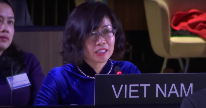Đại sứ Lê Thị Hồng Vân phát biểu trước phiên bỏ phiếu ngày 6/7. Ảnh: tuoitre.vn