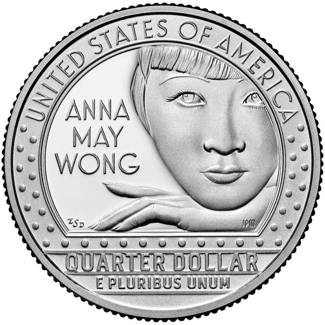   Hình ảnh của Anna May Wong in trên đồng xu 25 cent của Mỹ.  