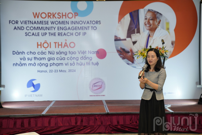 Bà Trịnh Thu Hải, Phó Giám đốc Trung tâm nghiên cứu, đào tạo và tư vấn sở hữu trí tuệ (IPTC), Cục Sở hữu trí tuệ chia sẻ các nguồn lực, hoạt động hỗ trợ và tư vấn bảo vệ và thực thi quyền sở hữu trí tuệ tại Việt Nam. Ảnh: Hoàng Toàn