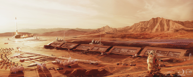 Họa sĩ Wojtek Fikus mô tả căn cứ Sao Hỏa - Ảnh: Internet