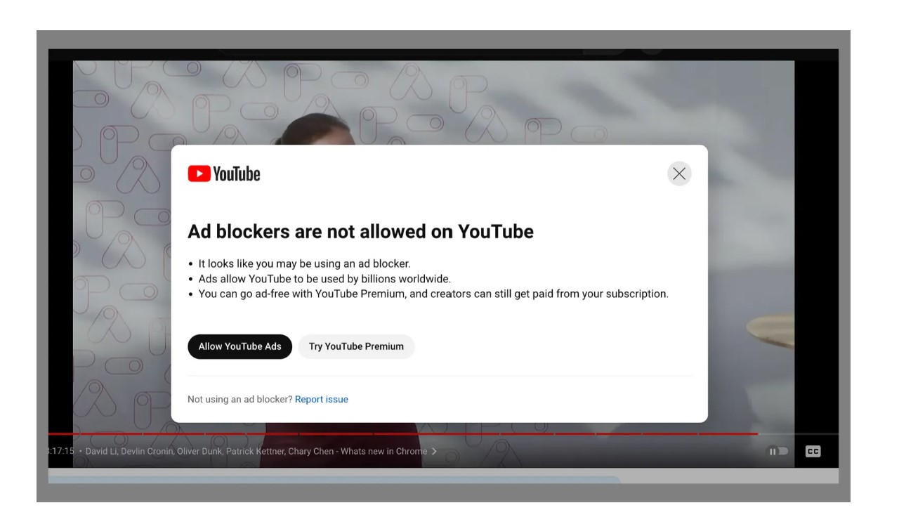   Chiến dịch cấm trình chặn quảng cáo của YouTube  