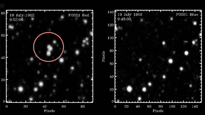 Cụm 3 ngôi sao (vòng tròn khoanh đỏ) đã biến mất một cách bí ẩn khỏi bầu trời đêm (ảnh bên phải) chỉ sau có 50 phút.