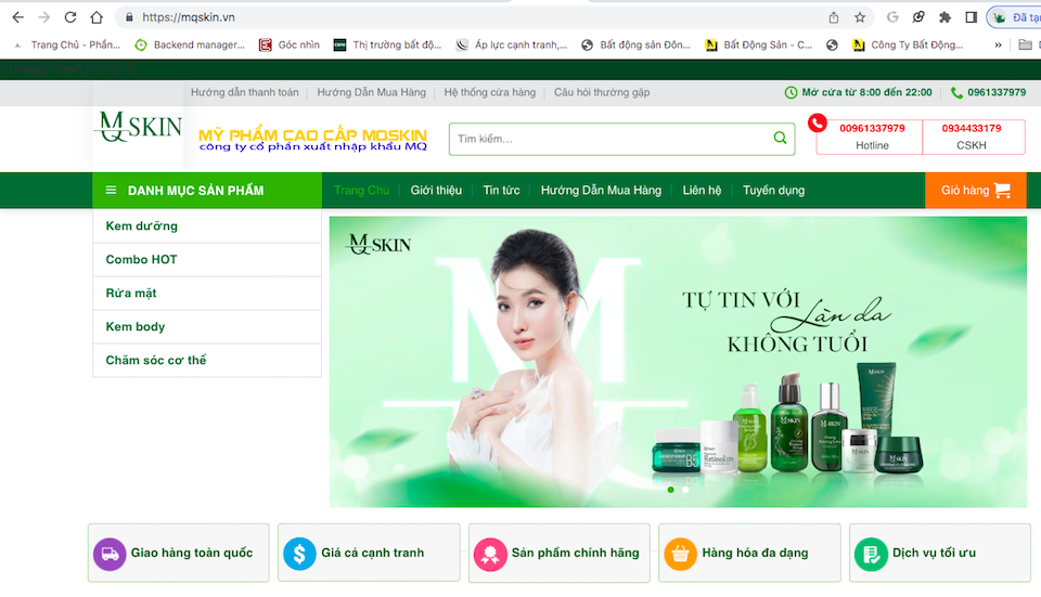 Cẩn trọng với website giả danh MQ Skin quảng cáo mỹ phẩm như 