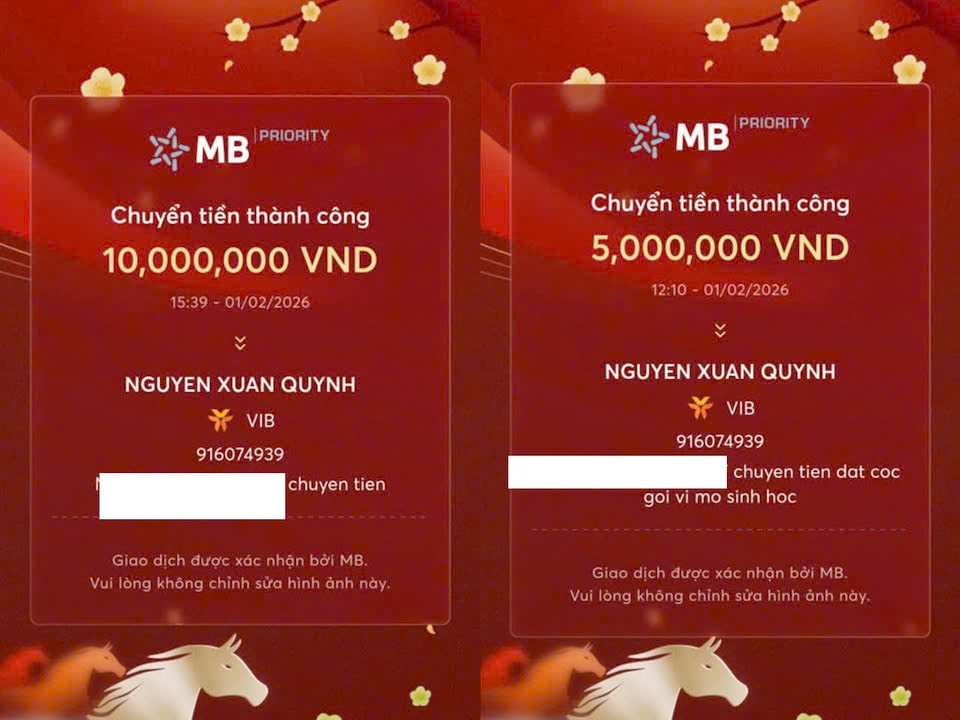 Khách hàng được nhân viên Phòng khám Da liễu Selena hướng dẫn chuyển tiền vào tài khoản cá nhân của Phạm Xuân Quỳnh. Ảnh: NDCC