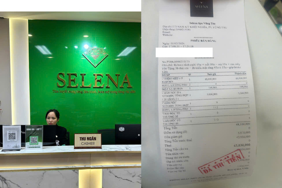 Phòng khám Da liễu Selena (chi nhánh Vũng Tàu), đã thực hiện nhiều dịch vụ có xâm lấn và thu của khách hàng hơn 48 triệu đồng, tại thời điểm bác sĩ Xìn Thị Múi - người phụ trách chuyên môn xác nhận không có mặt tại phòng khám. Ảnh: NDCC