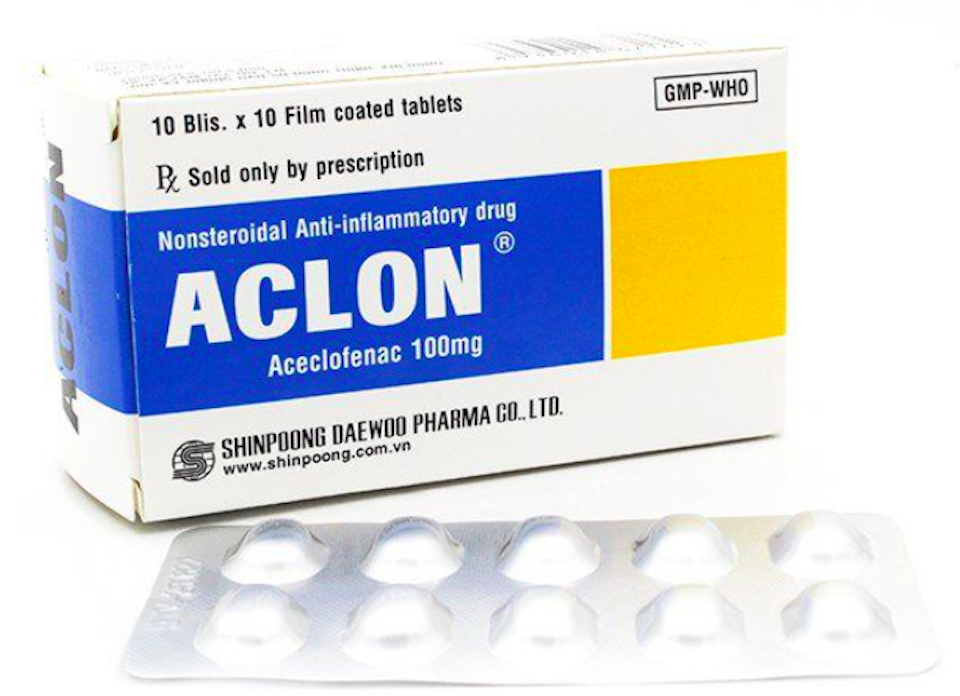 Thuốc viên nén bao phim Aclon (Aceclofenac 100mg) của Công ty Shinpoong Daewoo bị xác định vi phạm chất lượng mức độ 2 và buộc phải tiêu hủy toàn bộ. Ảnh minh hoạ