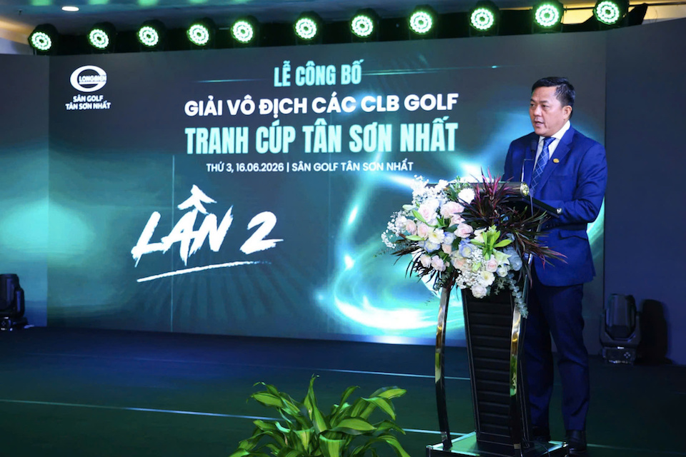 Ông Trần Ngọc Hải – Chủ tịch giải đấu, Phó Chủ tịch HĐQT kiêm Tổng Giám đốc Công ty CPĐT Long Biên chia sẻ về tâm huyết xây dựng sân chơi thường niên cho cộng đồng golf. Ảnh: BTC