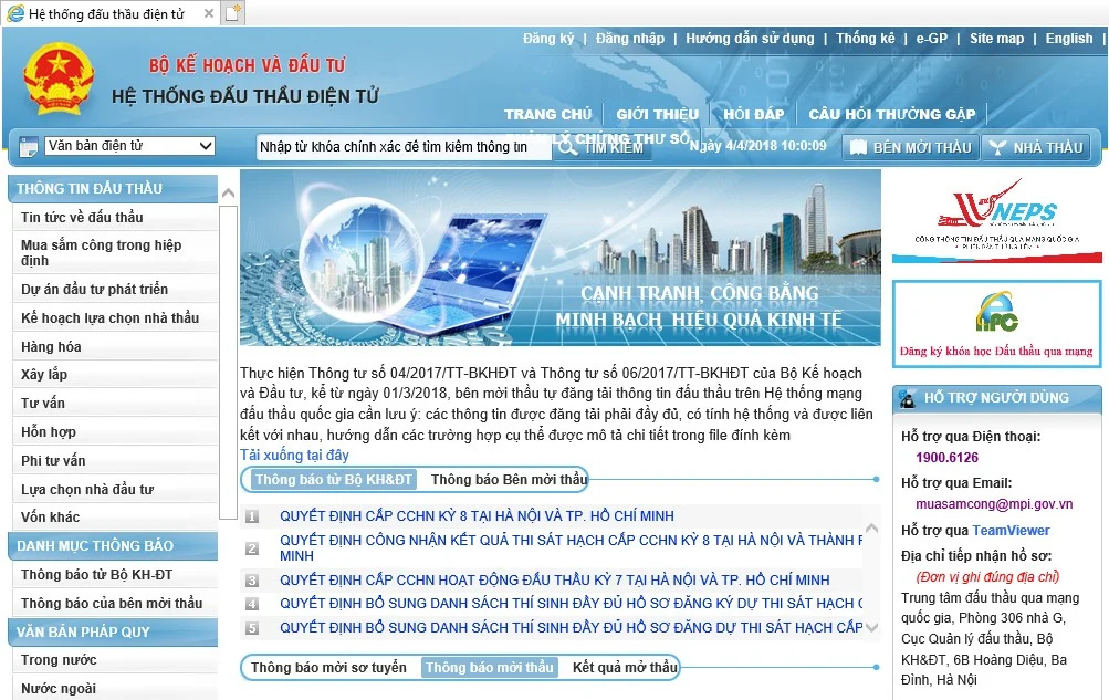 Hệ thống đấu thầu điện tử trên môi trường internet.